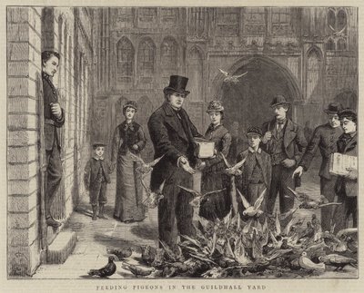 Feeding Pigeons in the Guildhall Yard by George Goodwin Kilburne